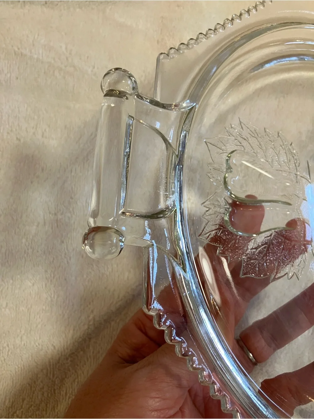 vintage Jeannette Glass Baltimore Pear handled cake plate embossed pears